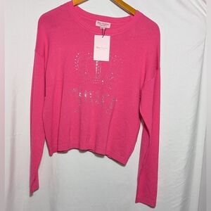 NWT Juicy Couture Barbiecore Pink Bedazzled‎ Crewneck Sweater, Spring Sz XL